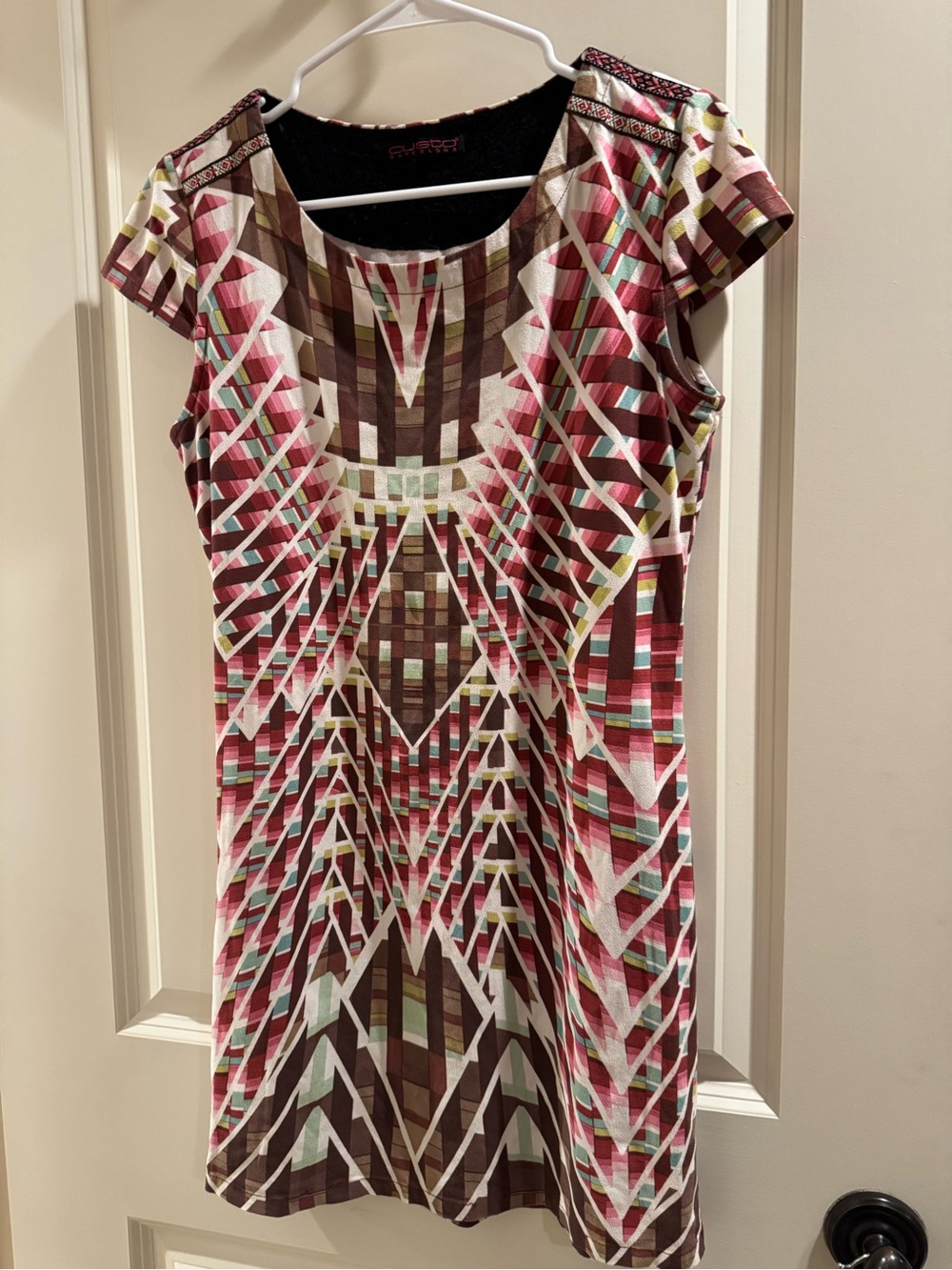 Custo Barcelona Faux Suede Geometric Cap-Sleeve Mini Dress Pink, Brown & White